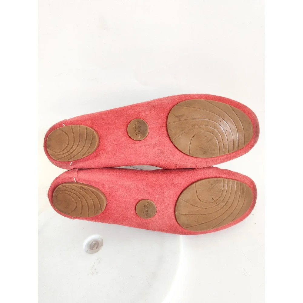Kate Spade Flats Loafers 8 Moccasin Red Suede Bow Gold Horsebit Driving Shoes